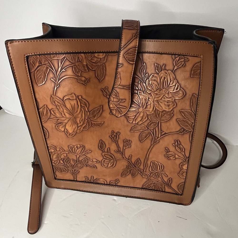 Cato Tooled Faux Leather Crossbody Bag Brown Large